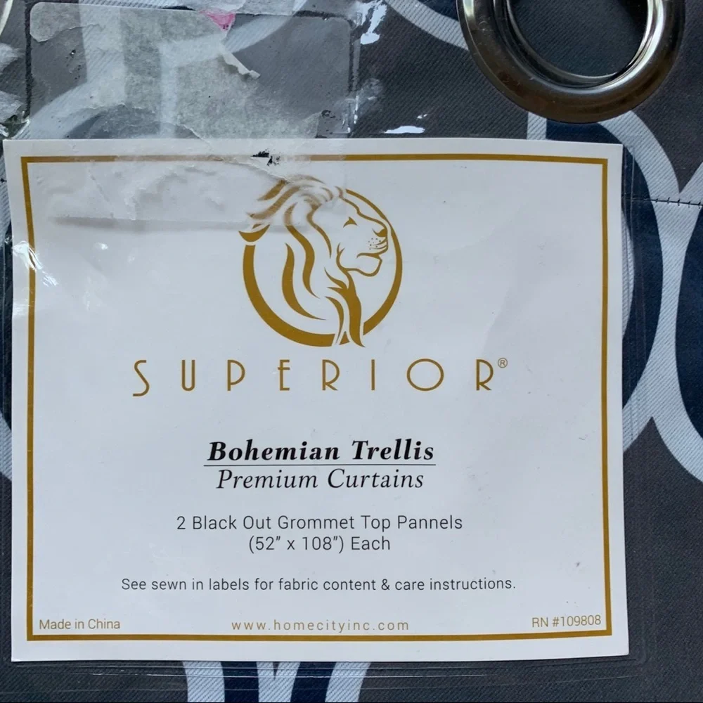 SUPERIOR Bohemian Trellis Grey Navy Blue White Curtain Panels 42 x 108 NEW NIP